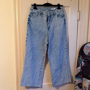 Blank NYC Light Blue Straight Leg Jeans with White Dots